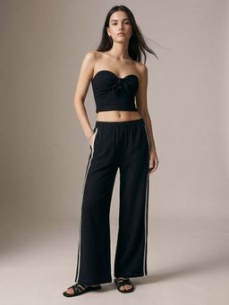 Outzidr - Black Stripe Embroidered Cotton Trousers