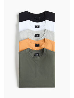 H&M - Men White 5-Pack Regular Fit T-Shirts