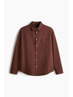H&M - Men Brown Relaxed Fit Linen-Blend Shirt