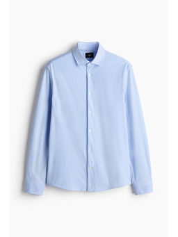 H&M - Men Blue Four-Way Stretch Slim Fit Shirt