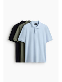 H&M - Men Blue 3-Pack Regular Fit Polo Shirts