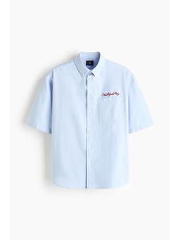 H&M - Men Blue Relaxed Fit Short-Sleeved Oxford Shirt