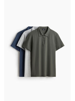 H&M - Men Green 3-Pack Slim Fit Polo Shirt