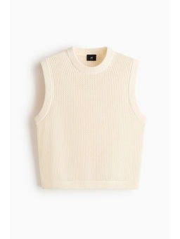 H&M - Men Beige Regular Fit Hole-Knit Sweater Vest