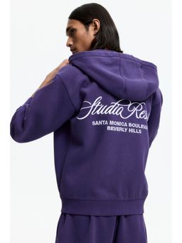 H&M - Men Purple Loose Fit Printed Zip-Through Hoodie