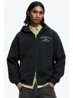 H&M - Men Black Loose Fit Printed Zip-Through Hoodie