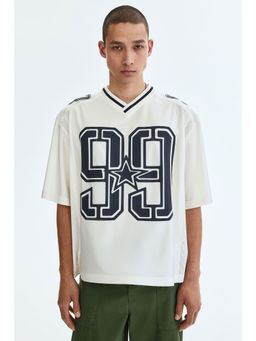 H&M - Men White Loose Fit Printed Mesh T-Shirt