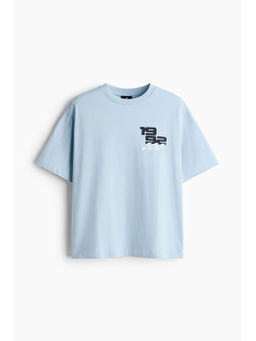 H&M - Men Blue Relaxed Fit Printed T-Shirt