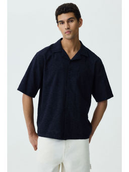 H&M - Men Black Relaxed Fit Textured Resort Shirt