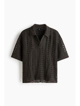 H&M - Men Green Relaxed Fit Crochet-Look Polo Shirt