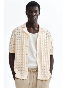 H&M - Men White Relaxed Fit Pointelle-Knit Resort Shirt