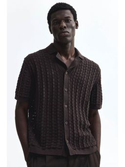 H&M - Men Brown Relaxed Fit Pointelle-Knit Resort Shirt