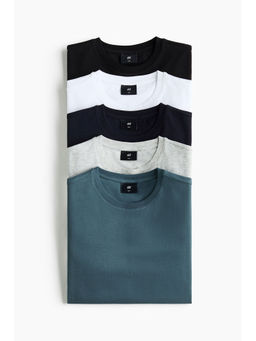 H&M - Men Turquoise 5-Pack Slim Fit T-Shirts