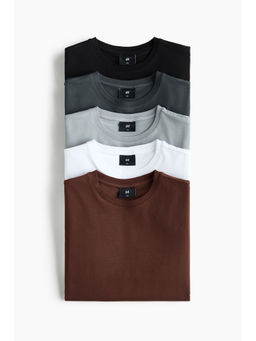 H&M - Men White 5-Pack Slim Fit T-Shirts