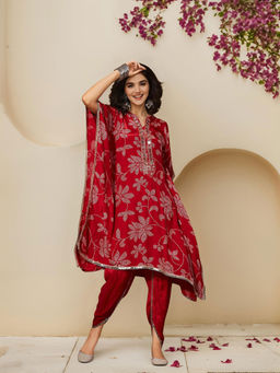 ISHIN - Floral Printed Yoke Mirror Design Kaftan with Dhoti Pant (Set of 2)