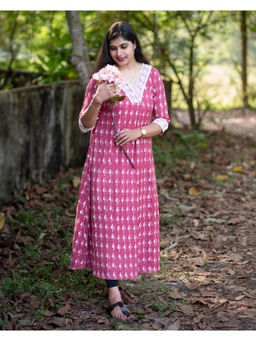 Zerah Designs - Mulberry Faded Wine Red Hand Block Dress