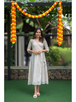 Zerah Designs - Chandini Chanderi Dress with Golden Butas
