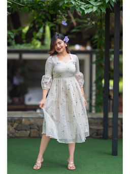 Zerah Designs - Gulnaz Floral Embroidered Chanderi Dress