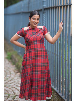 Zerah Designs - Holly Green and Red Gingham Cotton Dress