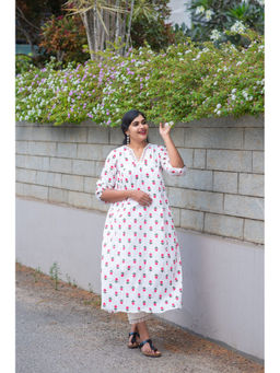 Zerah Designs - Tamarai White and Pink Floral Print Dress