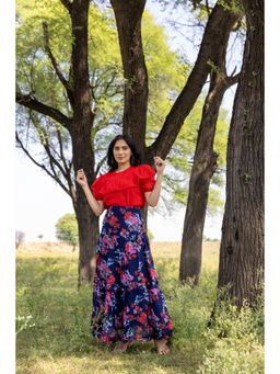 Polago Clothing - Multi-Color Solid Top with Floral Pleated Skirt (Set of 2)