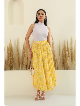 Polago Clothing - Solid White Top with Yellow Ditsy Floral Skirt (Set of 2)