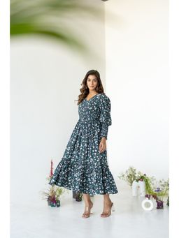 Polago Clothing - Teal Floral Smocked Maxi Dress