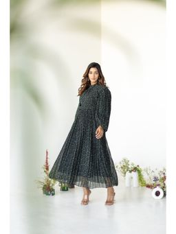 Polago Clothing - Dark Green Paisley Pleated Dress (Set of 2)