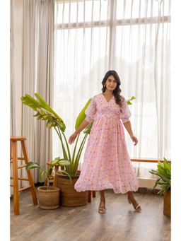 Polago Clothing - Pink Polka Dot Flared Dress with Belt (Set of 2)