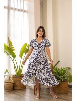 Polago Clothing - White Geometrical High Low Ruffle Dress