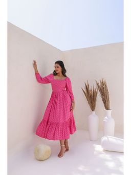 Polago Clothing - Pink Solid A-Line Ruffle Dress