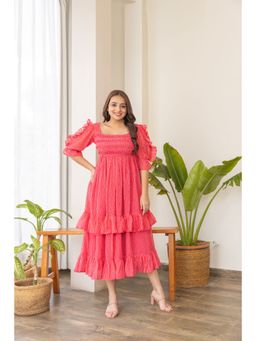 Polago Clothing - Red Printed Ruffle Layered Maxi Dress