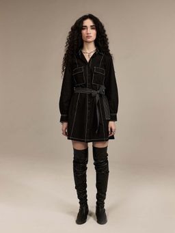 Prakriti Jaipur - White Black Short Dress with Belt (Set of 2)