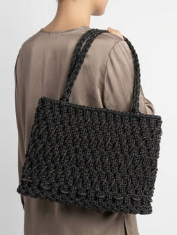 Palette - Lattice Onyx Black Leatherette Macrame Tote Bag