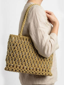 Palette - Lattice Oro Gold Leatherette Macrame Tote Bag