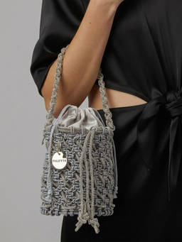 Palette - Lattice Sterling Silver Leatherette Macrame Bucket Bag