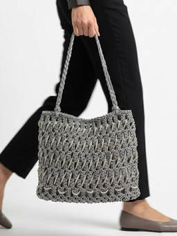 Palette - Lattice Sterling Silver Leatherette Macrame Tote Bag