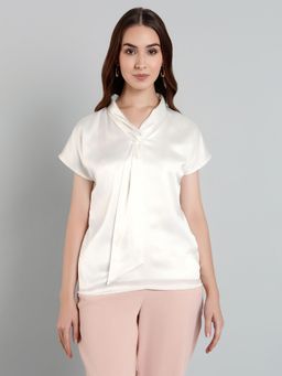 MISH - White Satin Top with Stylized Neckline