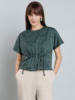 MISH - Green Textured Top with Drawstring Detail On Waist
