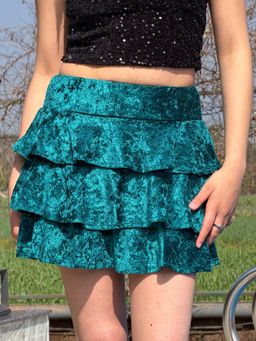 Tandul - Women Exquisite Teal Blue Velvet Skirt