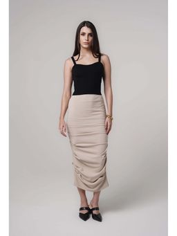 Cove and Lane - Beige Sculpted Midi Skirt