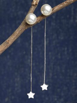 Karatcart - Silver Tone Star Shaped Pearl Drop Earrings