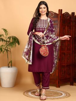Vaamsi - Women Silk Blend Yoke Design Kurta Trousers with Dupatta (Set of 3)
