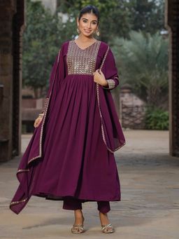 Vaamsi - Women Georgette Yoke Design Kurta Trousers with Dupatta (Set of 3)