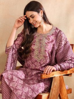 Vaamsi - Women Silk Blend Embroidered Printed Kurta Trouser with Dupatta (Set of 3)