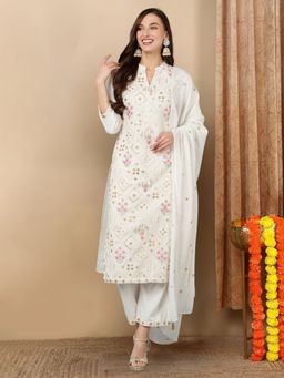 Vaamsi - Women Cotton Embroidered Ethnic Kurta Trouser with Dupatta (Set of 3)