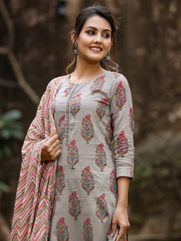 Vaamsi - Women Cotton Blend Printed Kurta Trouser with Dupatta (Set of 3)
