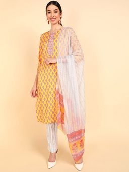 Vaamsi - Mustard Polyester Ethnic Motifs Printed Straight Kurta Pants with Dupatta (Set of 3)