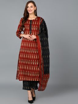 Vaamsi - Red Rayon Blend Ethnic Motifs Printed Straight Kurta Pants with Dupatta (Set of 3)