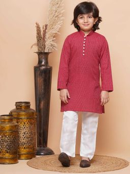 AJ Dezines - Cotton Thread Work Full Sleeve Kurta and Pyjama (Set of 2)